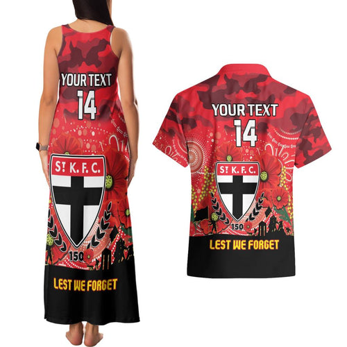 Custom St Kilda Football ANZAC Couples Matching Tank Maxi Dress and Hawaiian Shirt Gallipoli Camouflage With Poppies