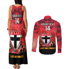 Custom St Kilda Football ANZAC Couples Matching Tank Maxi Dress and Long Sleeve Button Shirt Gallipoli Camouflage With Poppies