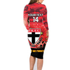 Custom St Kilda Football ANZAC Family Matching Long Sleeve Bodycon Dress and Hawaiian Shirt Gallipoli Camouflage With Poppies