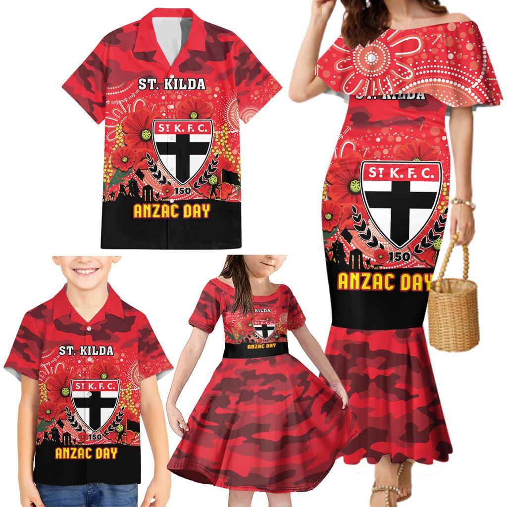 Custom St Kilda Football ANZAC Family Matching Mermaid Dress and Hawaiian Shirt Gallipoli Camouflage With Poppies