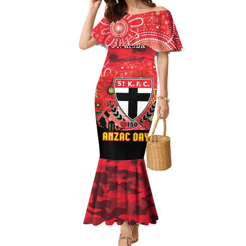 Custom St Kilda Football ANZAC Family Matching Mermaid Dress and Hawaiian Shirt Gallipoli Camouflage With Poppies