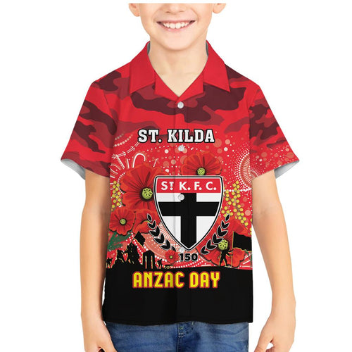 Custom St Kilda Football ANZAC Family Matching Mermaid Dress and Hawaiian Shirt Gallipoli Camouflage With Poppies