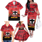 Custom St Kilda Football ANZAC Family Matching Off Shoulder Long Sleeve Dress and Hawaiian Shirt Gallipoli Camouflage With Poppies