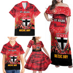 Custom St Kilda Football ANZAC Family Matching Off Shoulder Maxi Dress and Hawaiian Shirt Gallipoli Camouflage With Poppies