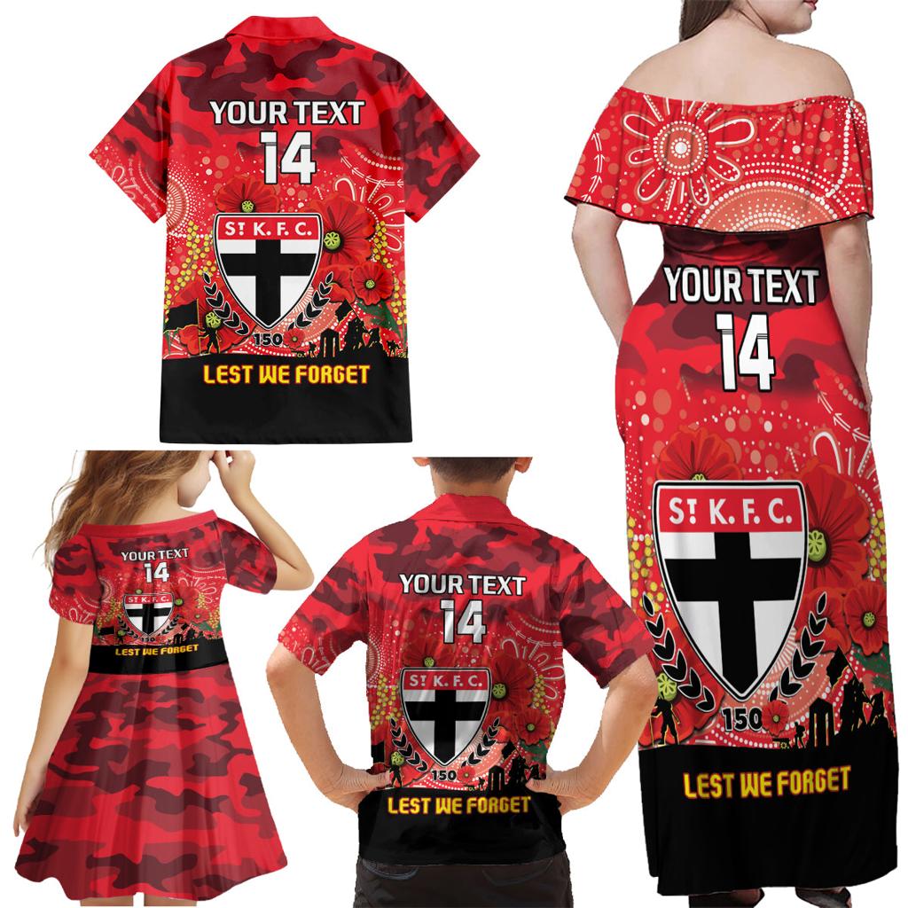 Custom St Kilda Football ANZAC Family Matching Off Shoulder Maxi Dress and Hawaiian Shirt Gallipoli Camouflage With Poppies