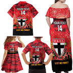 Custom St Kilda Football ANZAC Family Matching Off Shoulder Maxi Dress and Hawaiian Shirt Gallipoli Camouflage With Poppies