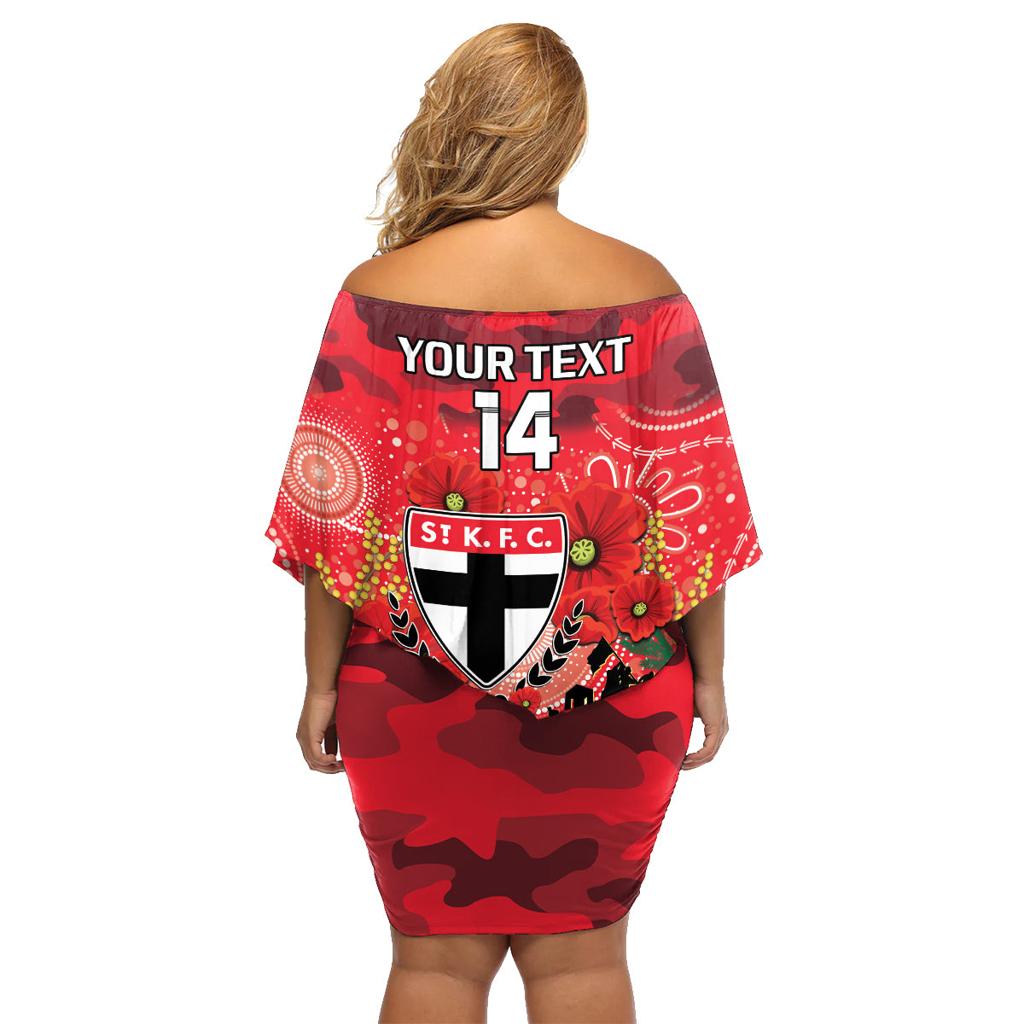 Custom St Kilda Football ANZAC Family Matching Off Shoulder Short Dress and Hawaiian Shirt Gallipoli Camouflage With Poppies