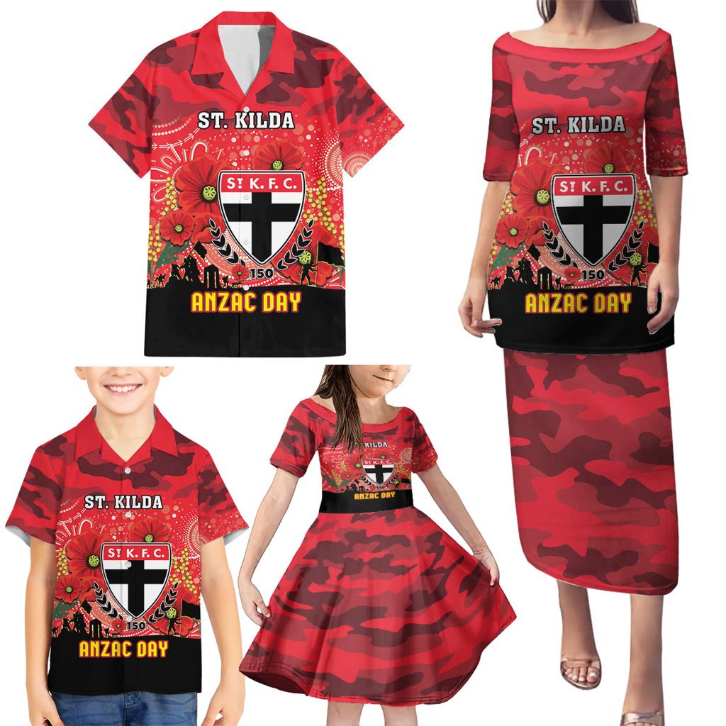 Custom St Kilda Football ANZAC Family Matching Puletasi and Hawaiian Shirt Gallipoli Camouflage With Poppies
