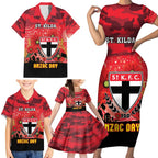 Custom St Kilda Football ANZAC Family Matching Short Sleeve Bodycon Dress and Hawaiian Shirt Gallipoli Camouflage With Poppies