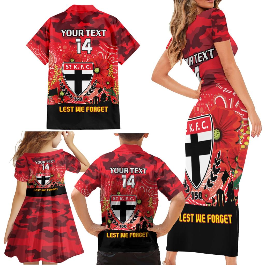 Custom St Kilda Football ANZAC Family Matching Short Sleeve Bodycon Dress and Hawaiian Shirt Gallipoli Camouflage With Poppies