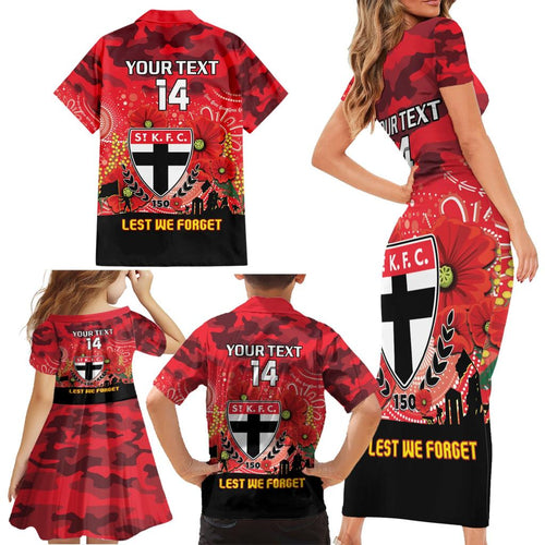 Custom St Kilda Football ANZAC Family Matching Short Sleeve Bodycon Dress and Hawaiian Shirt Gallipoli Camouflage With Poppies