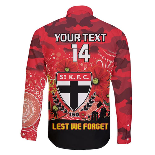 Custom St Kilda Football ANZAC Family Matching Short Sleeve Bodycon Dress and Hawaiian Shirt Gallipoli Camouflage With Poppies