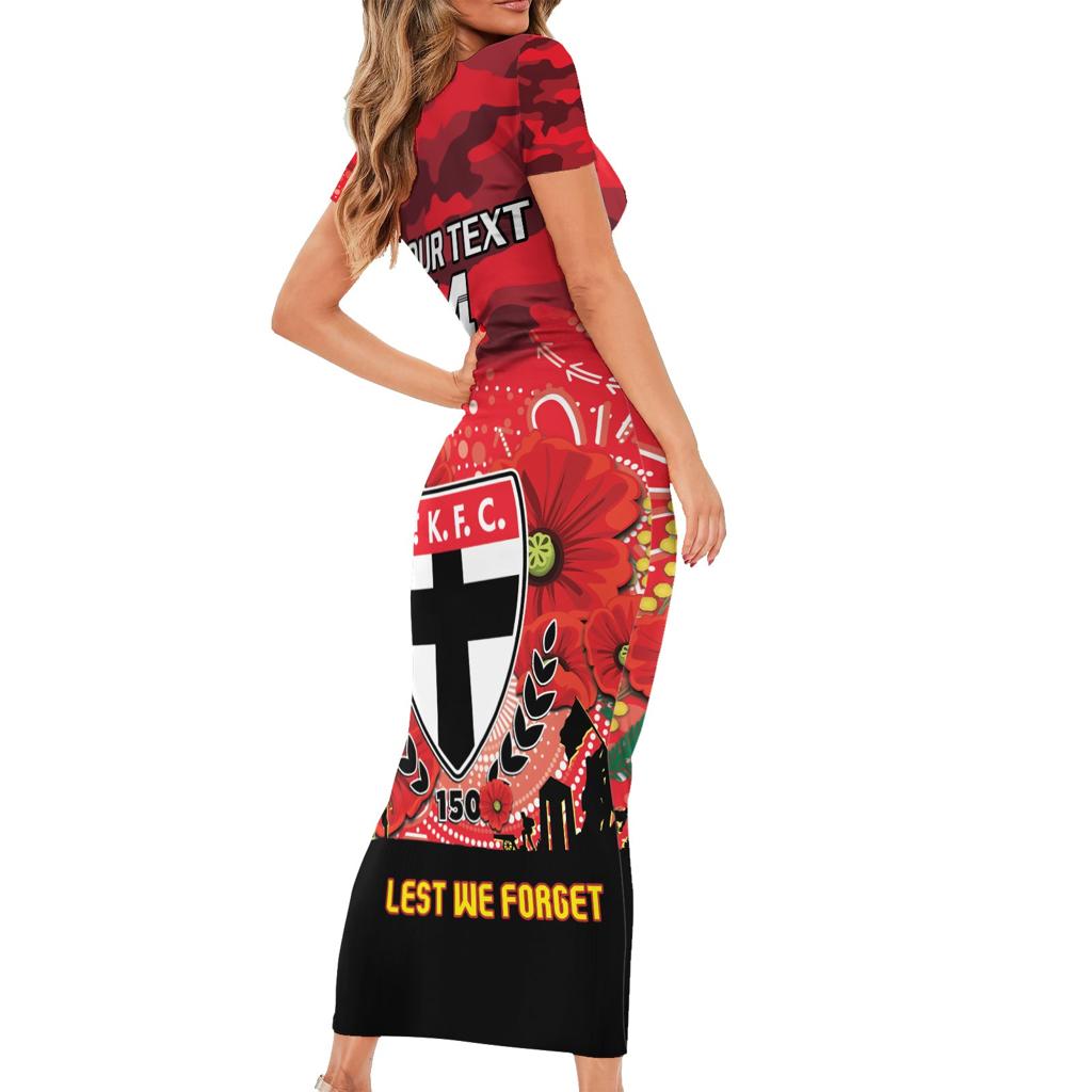 Custom St Kilda Football ANZAC Family Matching Short Sleeve Bodycon Dress and Hawaiian Shirt Gallipoli Camouflage With Poppies