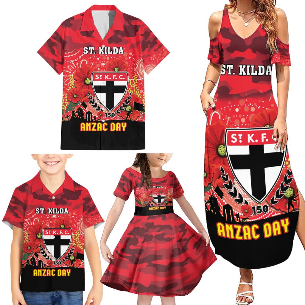Custom St Kilda Football ANZAC Family Matching Summer Maxi Dress and Hawaiian Shirt Gallipoli Camouflage With Poppies
