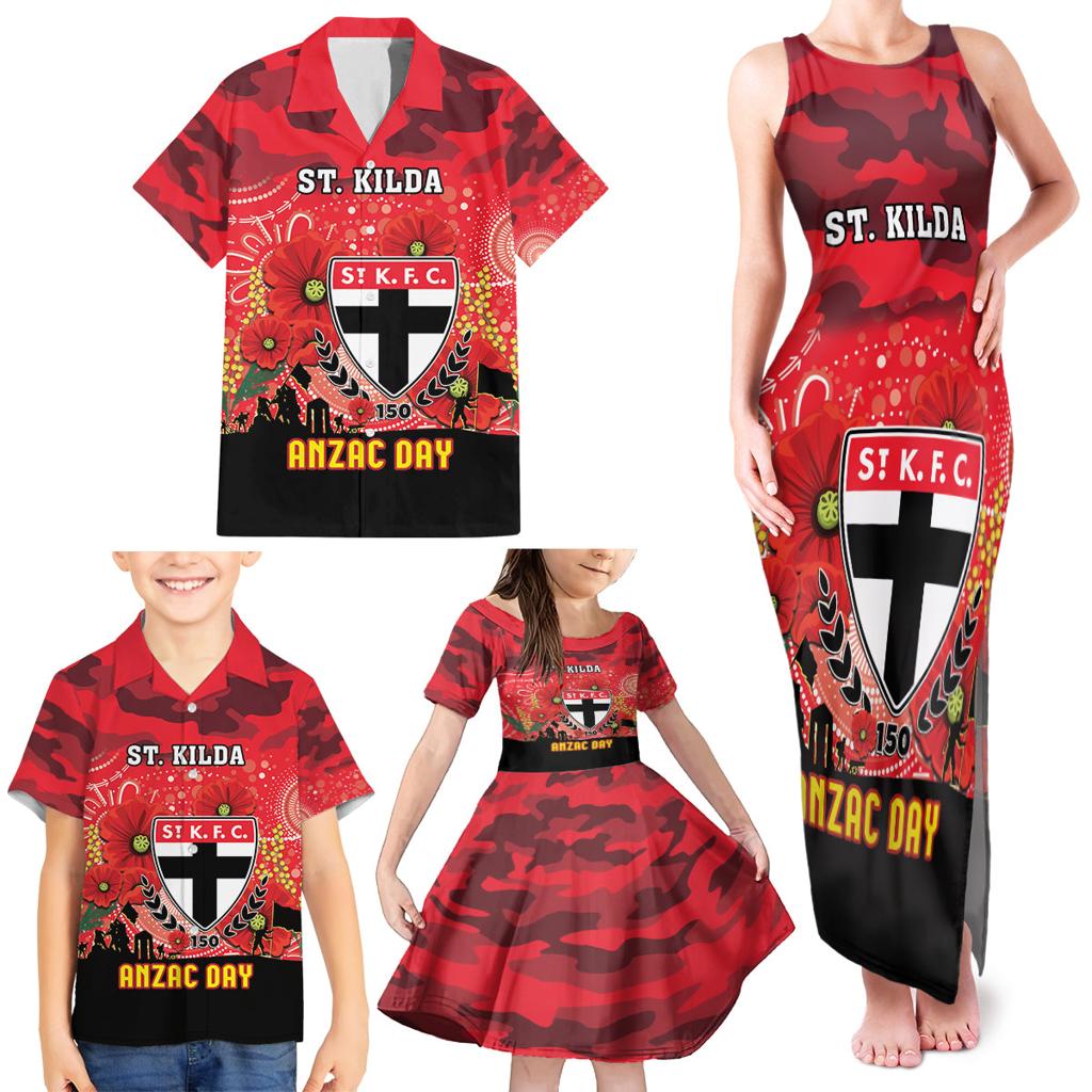 Custom St Kilda Football ANZAC Family Matching Tank Maxi Dress and Hawaiian Shirt Gallipoli Camouflage With Poppies
