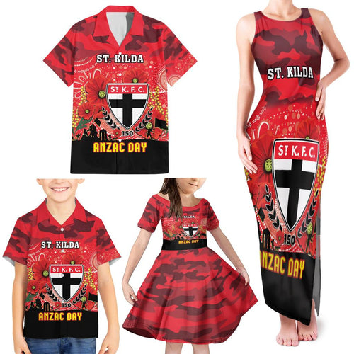 Custom St Kilda Football ANZAC Family Matching Tank Maxi Dress and Hawaiian Shirt Gallipoli Camouflage With Poppies