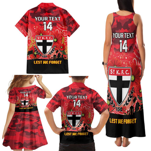 Custom St Kilda Football ANZAC Family Matching Tank Maxi Dress and Hawaiian Shirt Gallipoli Camouflage With Poppies