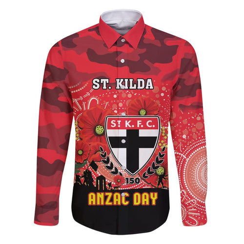 Custom St Kilda Football ANZAC Family Matching Tank Maxi Dress and Hawaiian Shirt Gallipoli Camouflage With Poppies