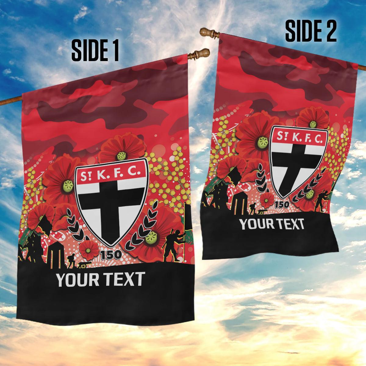 Custom St Kilda Football ANZAC Garden Flag Gallipoli Camouflage With Poppies