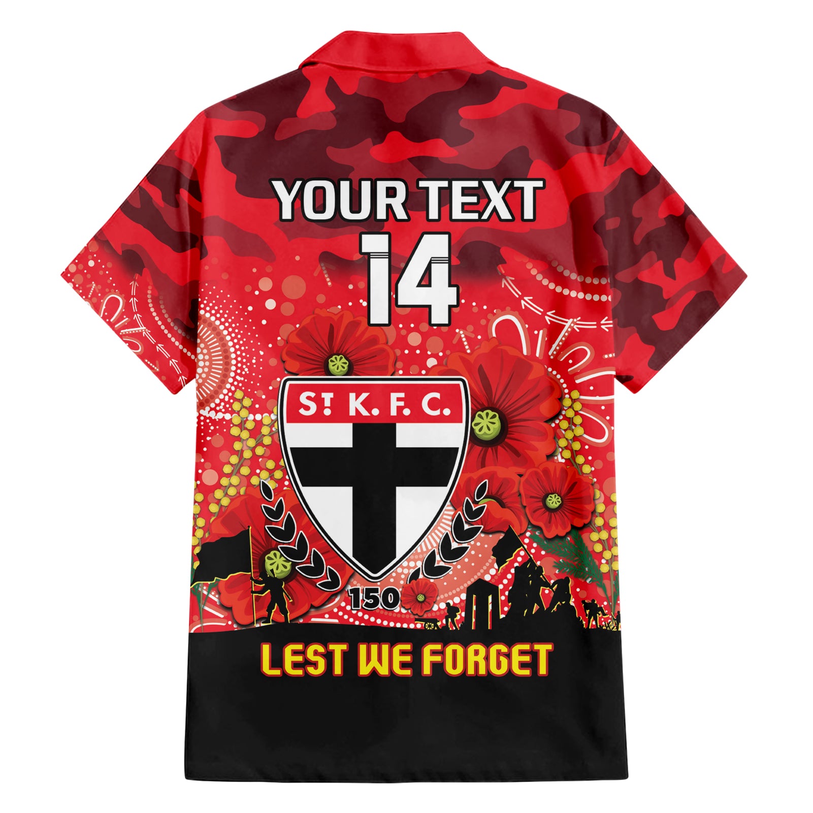 Custom St Kilda Football ANZAC Hawaiian Shirt Gallipoli Camouflage With Poppies
