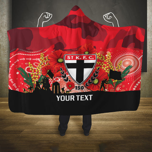 Custom St Kilda Football ANZAC Hooded Blanket Gallipoli Camouflage With Poppies
