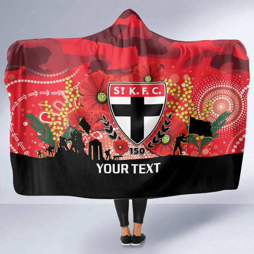 Custom St Kilda Football ANZAC Hooded Blanket Gallipoli Camouflage With Poppies