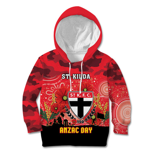 Custom St Kilda Football ANZAC Kid Hoodie Gallipoli Camouflage With Poppies