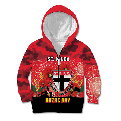 Custom St Kilda Football ANZAC Kid Hoodie Gallipoli Camouflage With Poppies