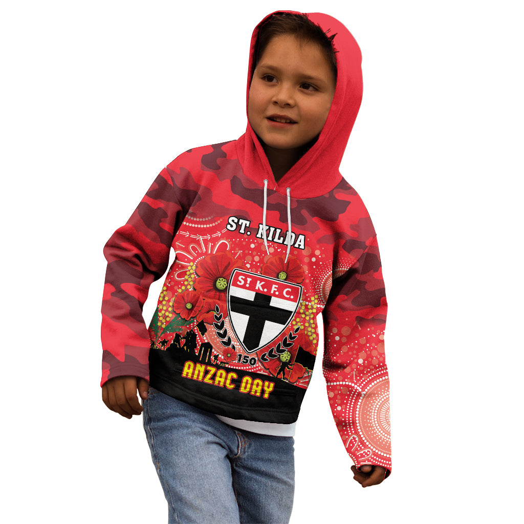 Custom St Kilda Football ANZAC Kid Hoodie Gallipoli Camouflage With Poppies