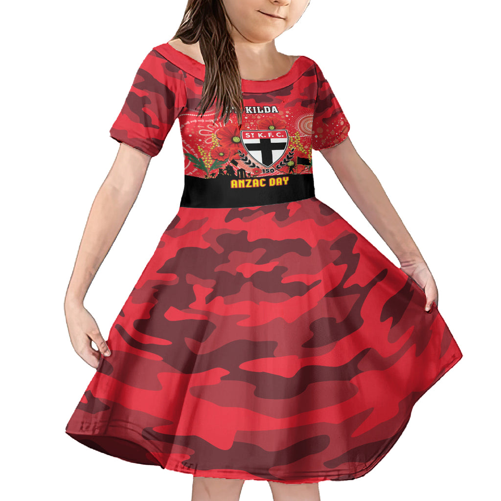 Custom St Kilda Football ANZAC Kid Short Sleeve Dress Gallipoli Camouflage With Poppies