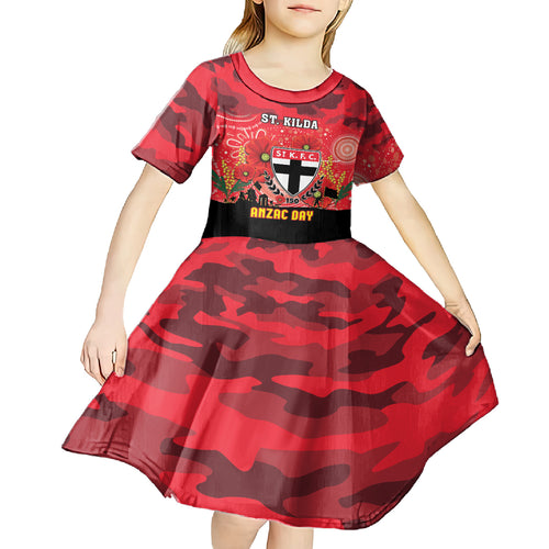 Custom St Kilda Football ANZAC Kid Short Sleeve Dress Gallipoli Camouflage With Poppies