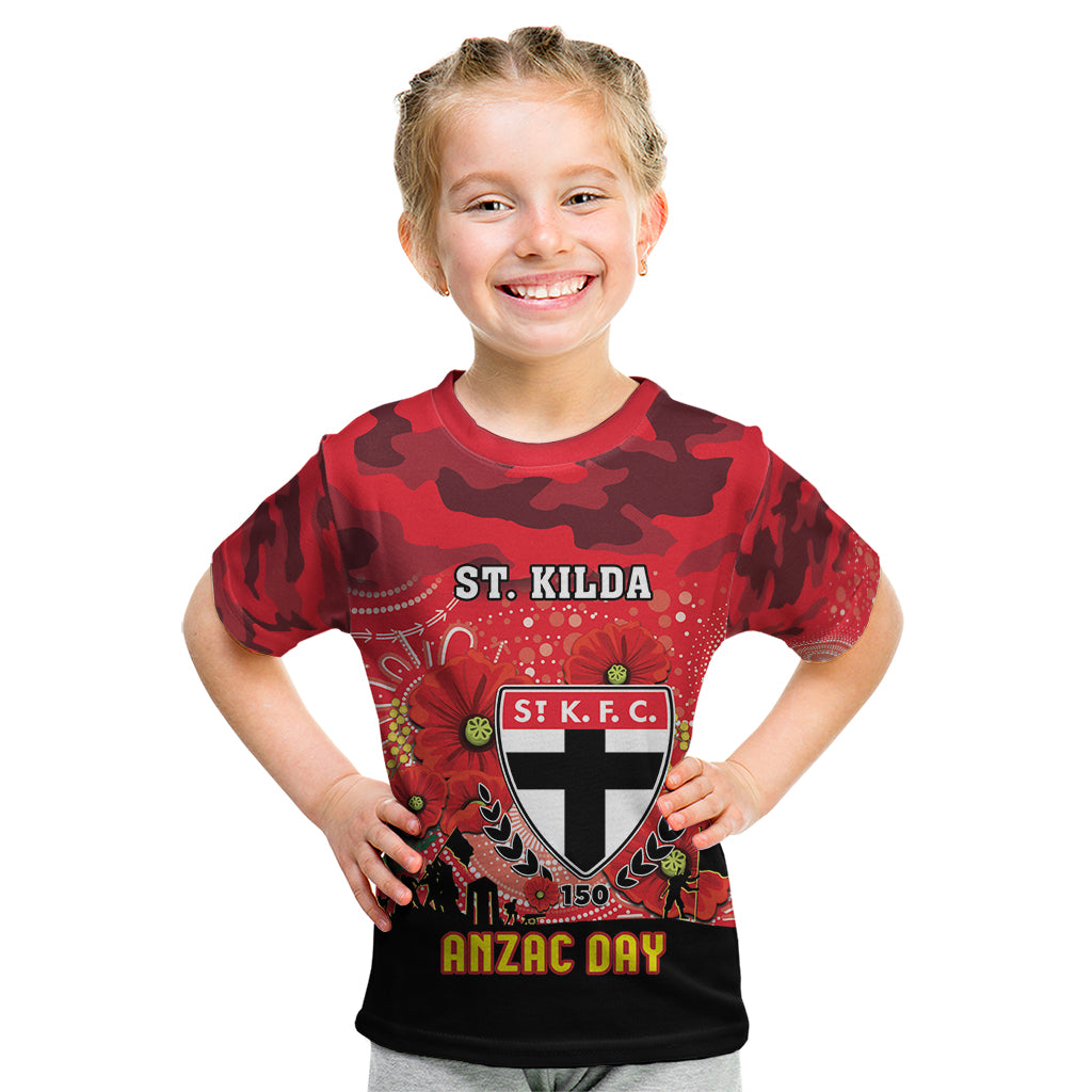 Custom St Kilda Football ANZAC Kid T Shirt Gallipoli Camouflage With Poppies