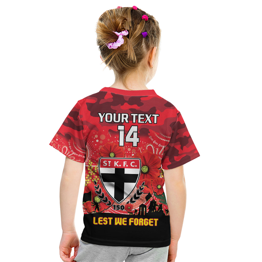 Custom St Kilda Football ANZAC Kid T Shirt Gallipoli Camouflage With Poppies
