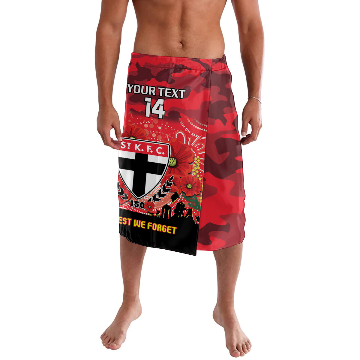 Custom St Kilda Football ANZAC Lavalava Gallipoli Camouflage With Poppies