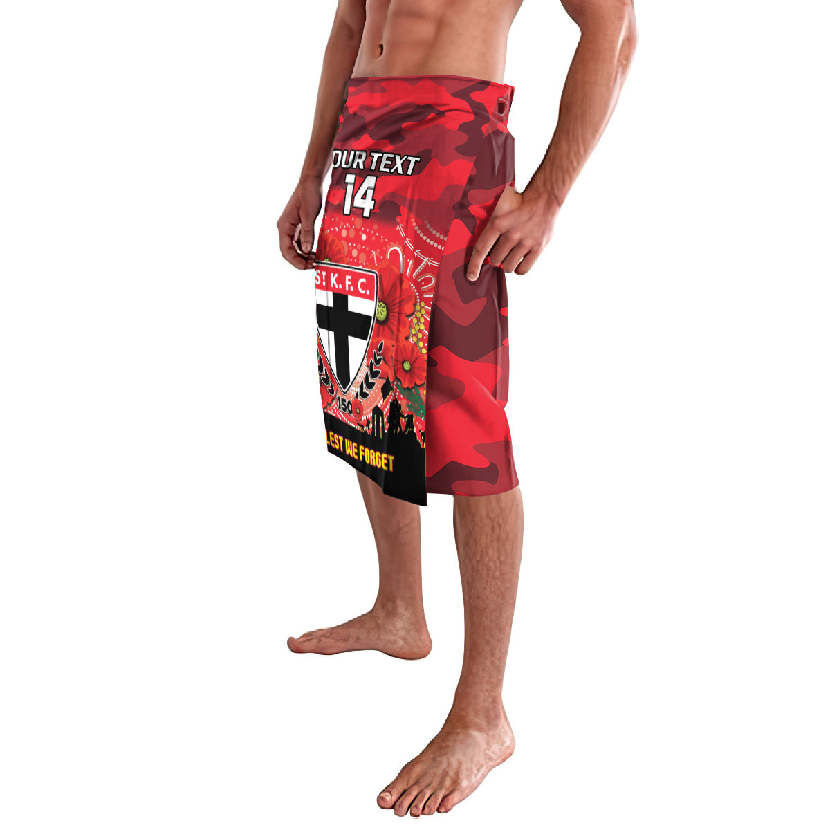 Custom St Kilda Football ANZAC Lavalava Gallipoli Camouflage With Poppies