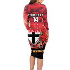 Custom St Kilda Football ANZAC Long Sleeve Bodycon Dress Gallipoli Camouflage With Poppies