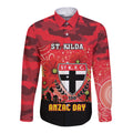 Custom St Kilda Football ANZAC Long Sleeve Button Shirt Gallipoli Camouflage With Poppies