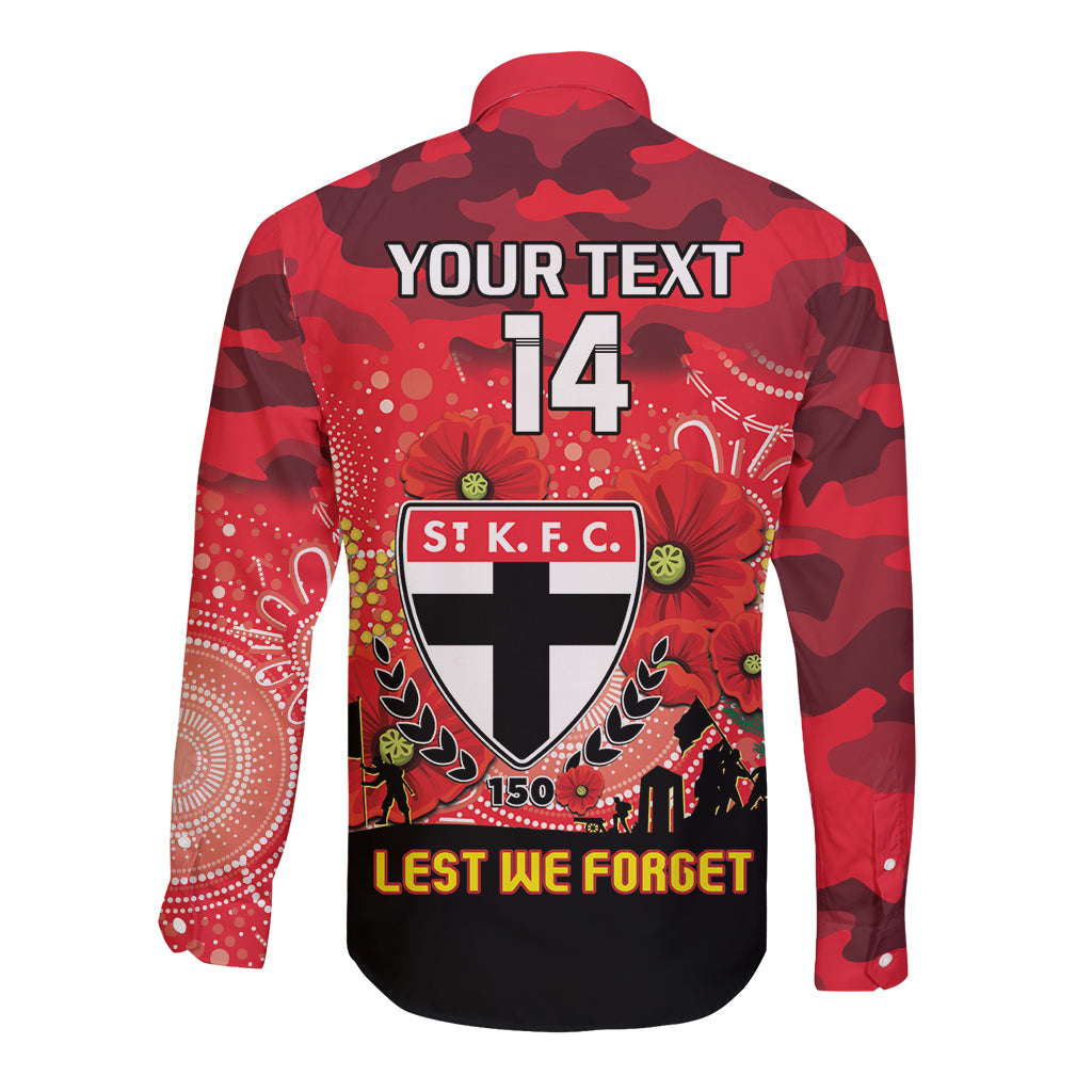 Custom St Kilda Football ANZAC Long Sleeve Button Shirt Gallipoli Camouflage With Poppies