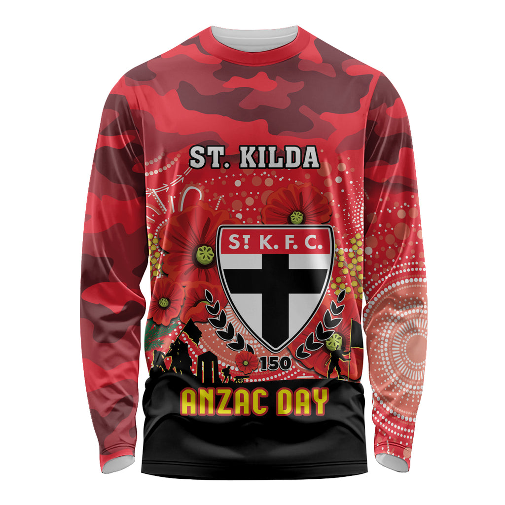 Custom St Kilda Football ANZAC Long Sleeve Shirt Gallipoli Camouflage With Poppies