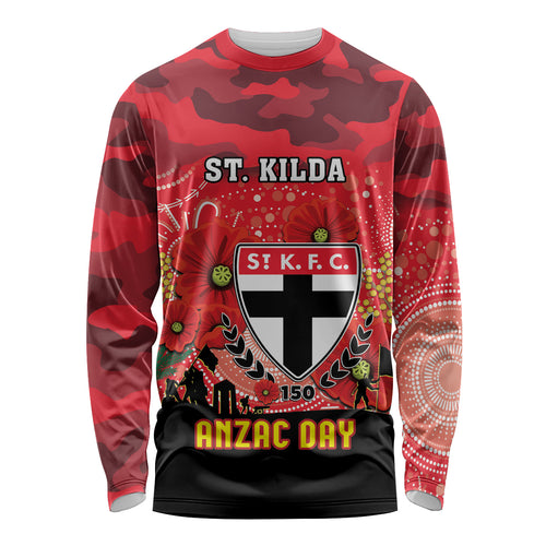 Custom St Kilda Football ANZAC Long Sleeve Shirt Gallipoli Camouflage With Poppies