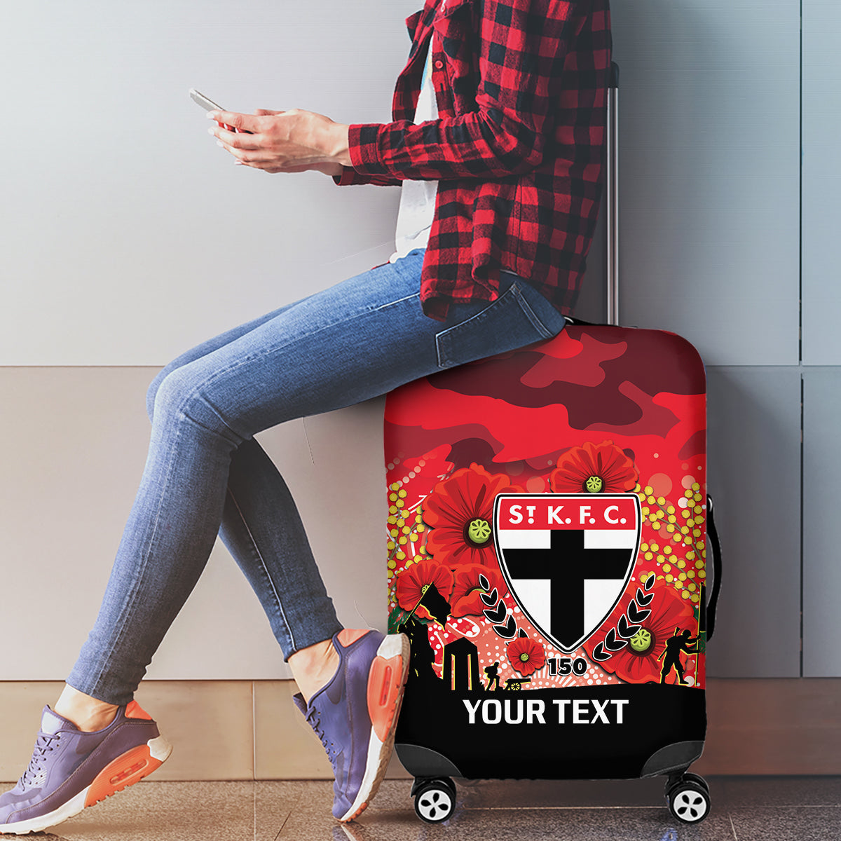 Custom St Kilda Football ANZAC Luggage Cover Gallipoli Camouflage With Poppies