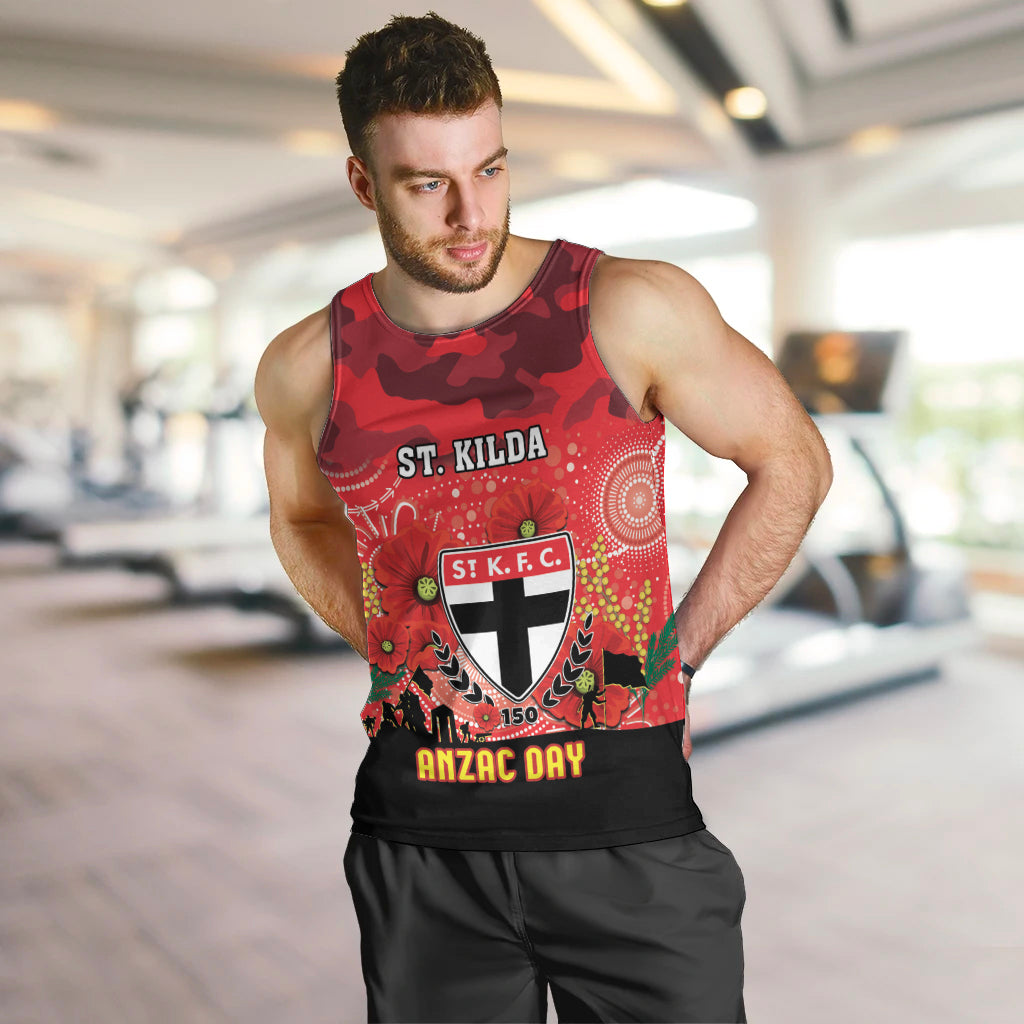 Custom St Kilda Football ANZAC Men Tank Top Gallipoli Camouflage With Poppies