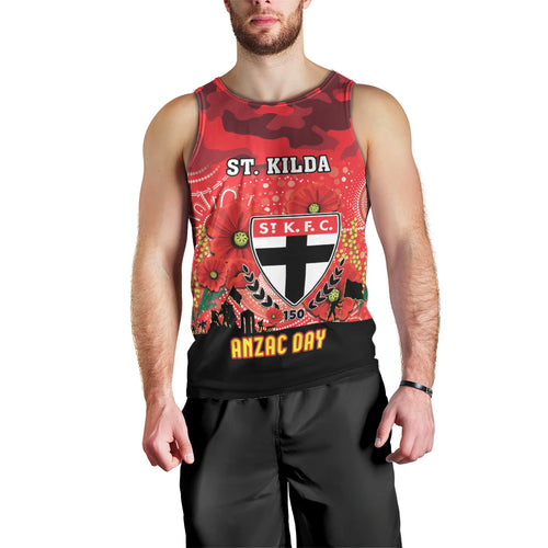 Custom St Kilda Football ANZAC Men Tank Top Gallipoli Camouflage With Poppies
