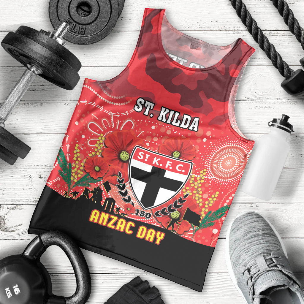 Custom St Kilda Football ANZAC Men Tank Top Gallipoli Camouflage With Poppies