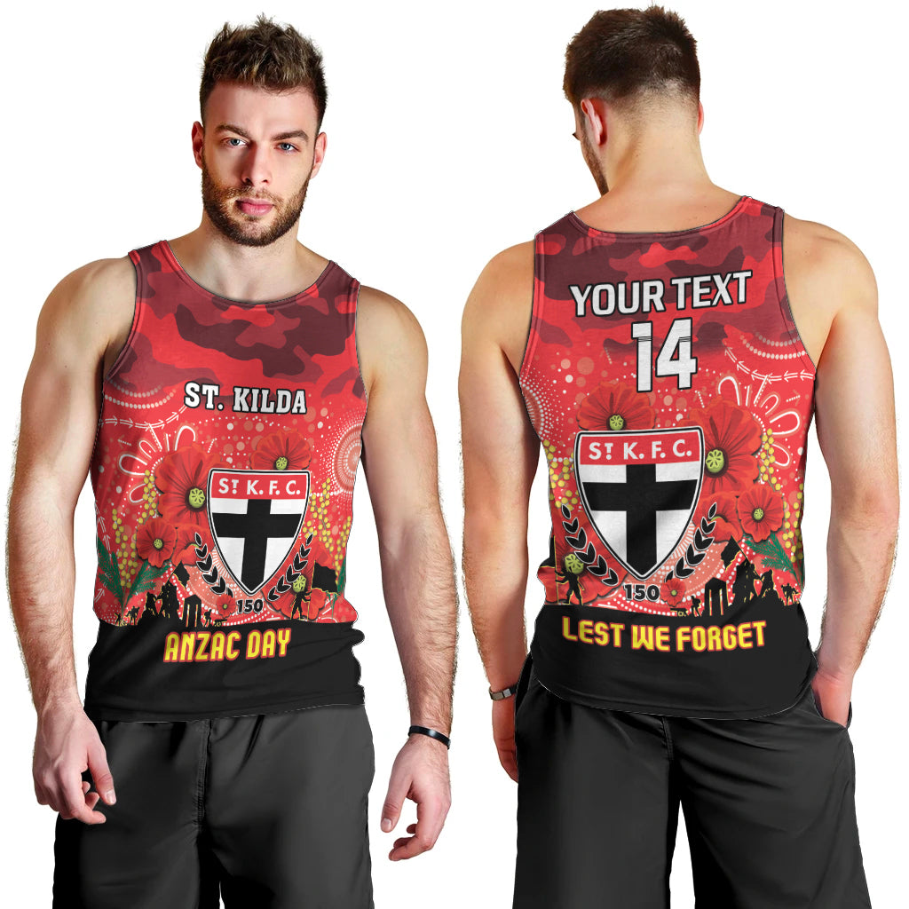 Custom St Kilda Football ANZAC Men Tank Top Gallipoli Camouflage With Poppies