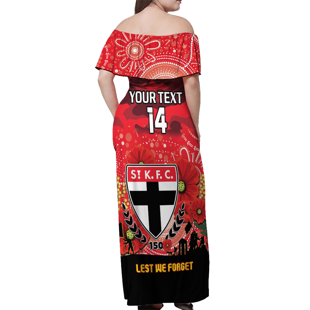 Custom St Kilda Football ANZAC Off Shoulder Maxi Dress Gallipoli Camouflage With Poppies