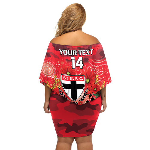 Custom St Kilda Football ANZAC Off Shoulder Short Dress Gallipoli Camouflage With Poppies