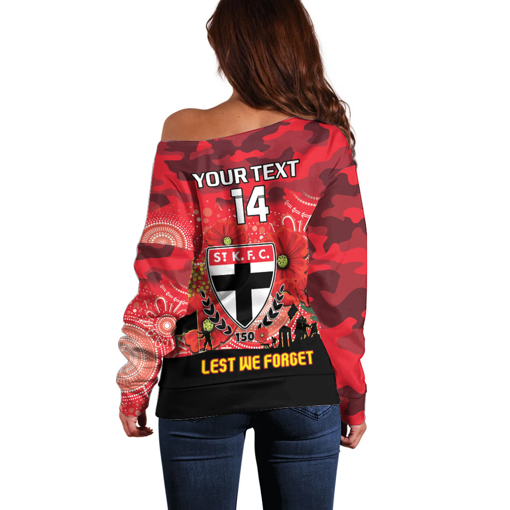 Custom St Kilda Football ANZAC Off Shoulder Sweater Gallipoli Camouflage With Poppies