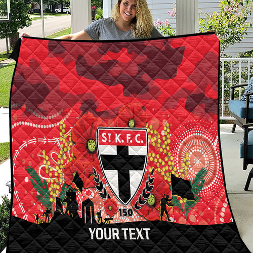 Custom St Kilda Football ANZAC Quilt Gallipoli Camouflage With Poppies