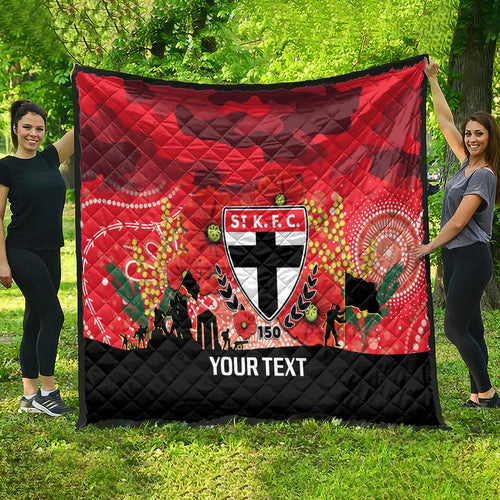 Custom St Kilda Football ANZAC Quilt Gallipoli Camouflage With Poppies